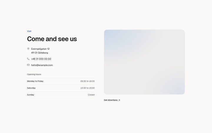 Contact, address and map