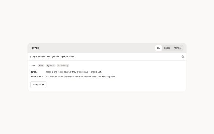 Docs, install panel