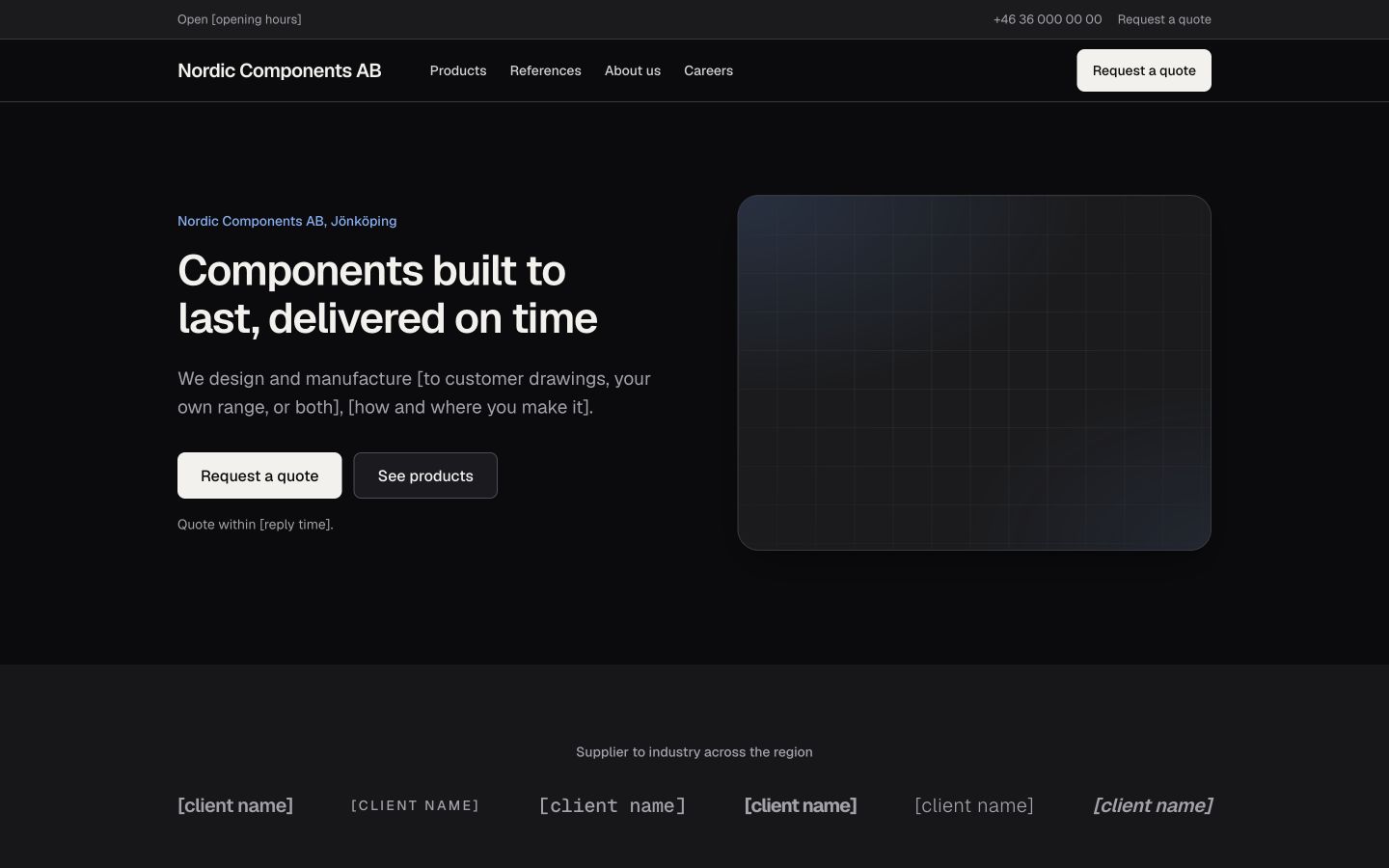Product and manufacturing company template