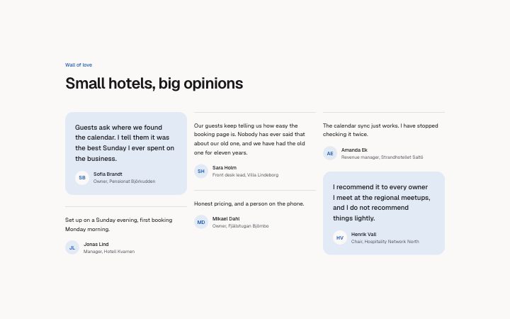 Testimonials, wall